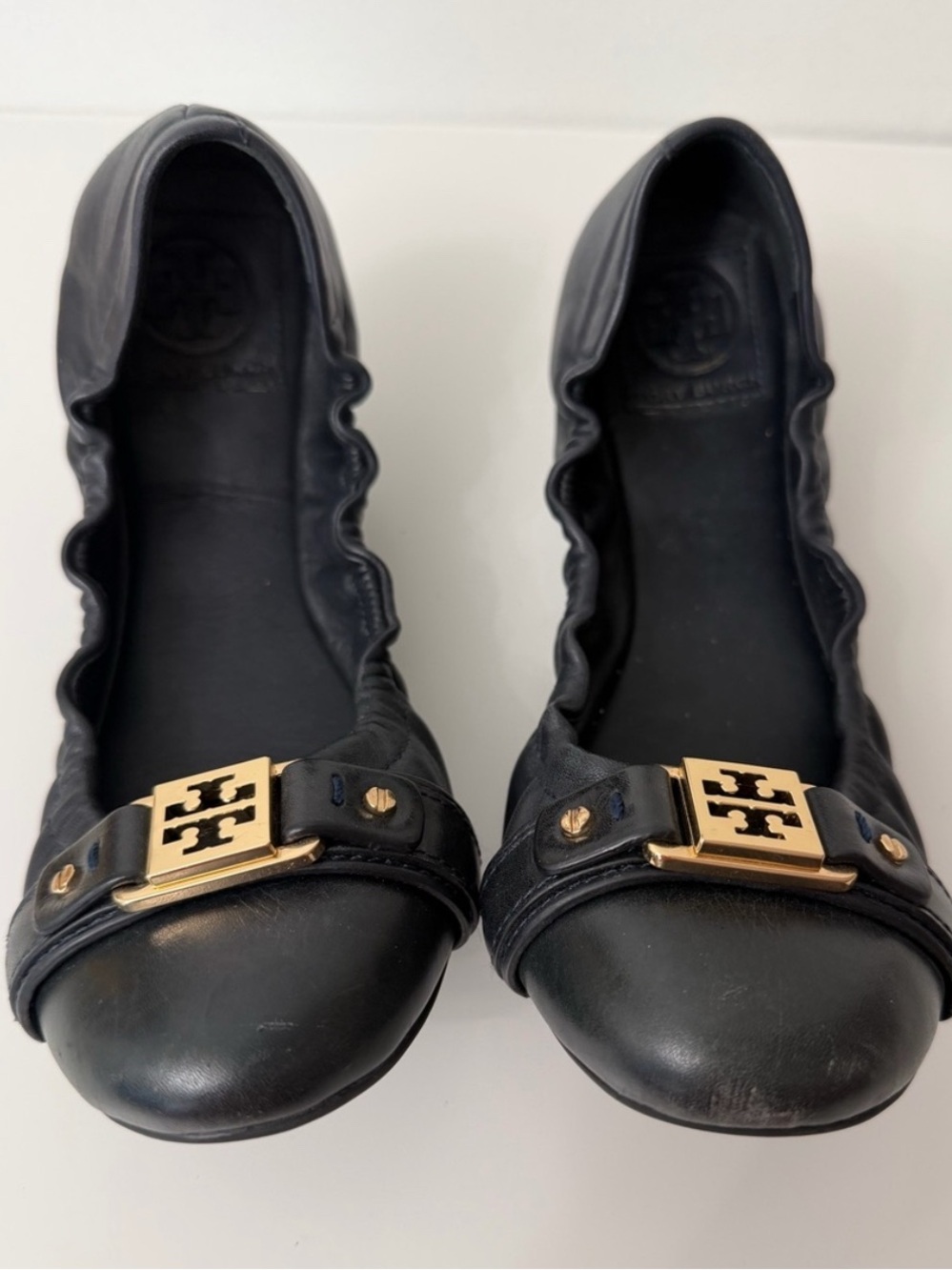 Gorgeous Tory Burch Black Leather Logo Buckle Ballet Flats - Sz 8.5m